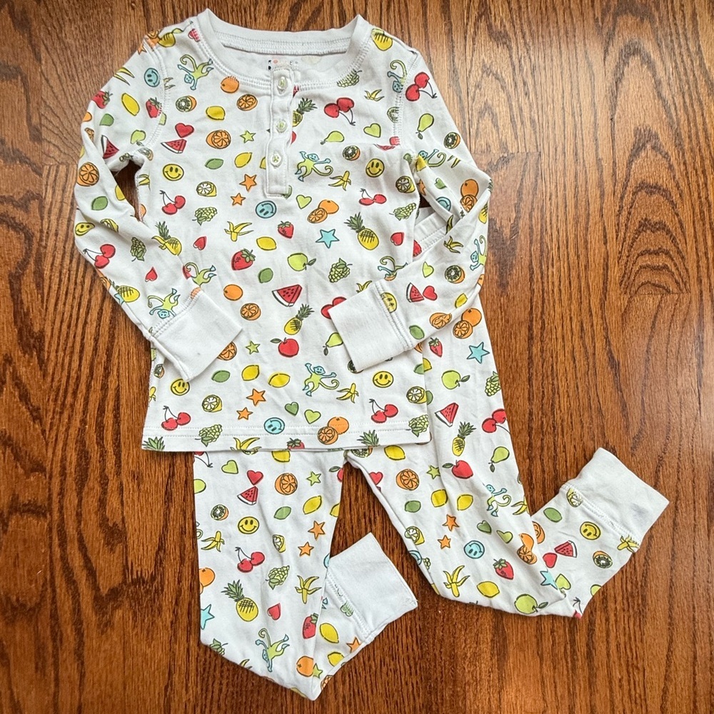 Roller Rabbit White Kids Pajama Set with Colorful Fruit & Stars Print